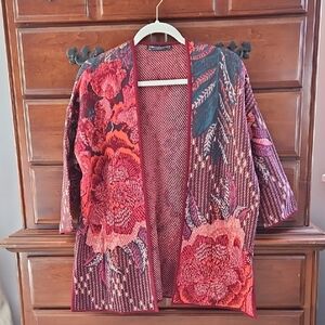 Peruvian Connection Red and Pink Patchwork Cardigan